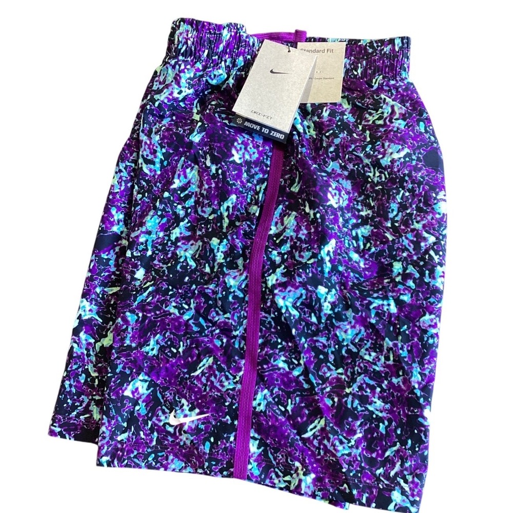 Nike Kids Dri-FIT Training Shorts Purple Teal Abstract Marble FV0275-503 Size L